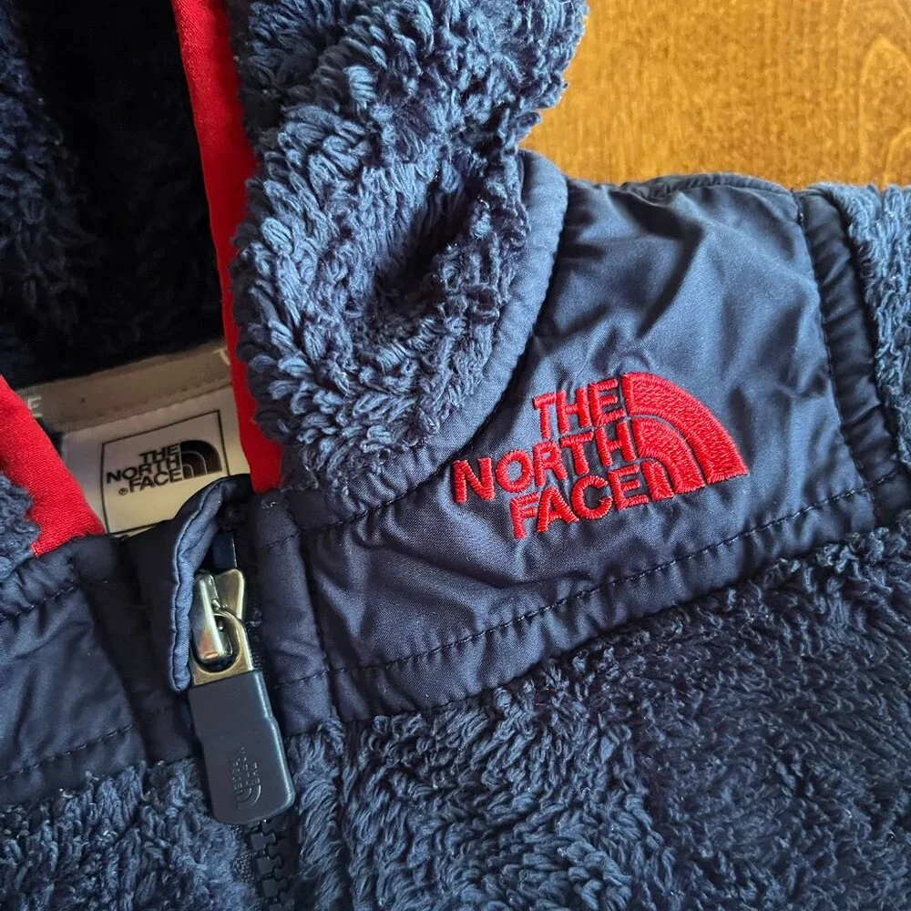 The North Face navy/red plush fleece hoodie 12-18m